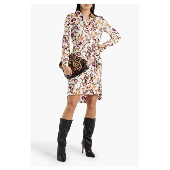 DIANE VON FURSTENBERG Prita Printed Silk-twill Mini Shirt Dress Size 12 DVF - Picture 1 of 14